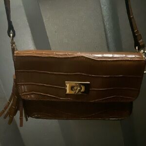Mellow World Brown Faux Crocodile-Embossed Leather Shoulder Bag